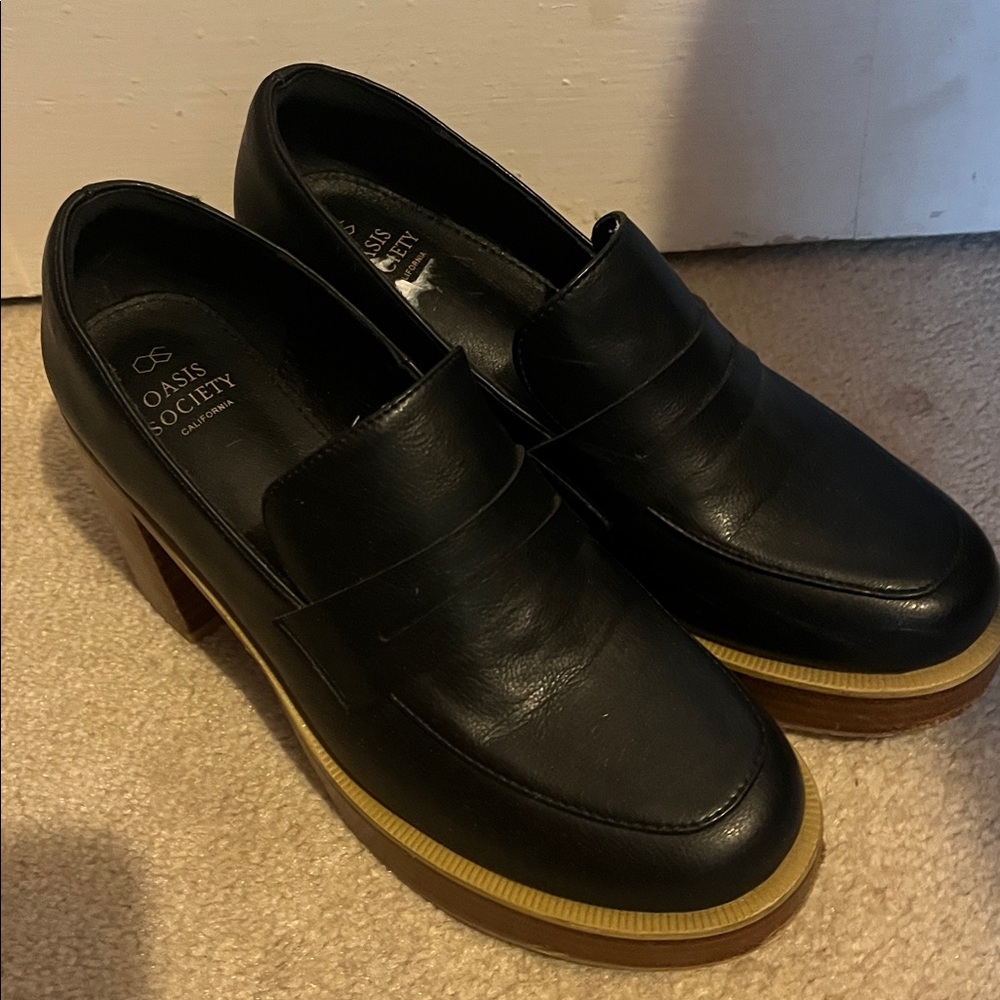 Oasis Society Black Loafers with Brown Sole